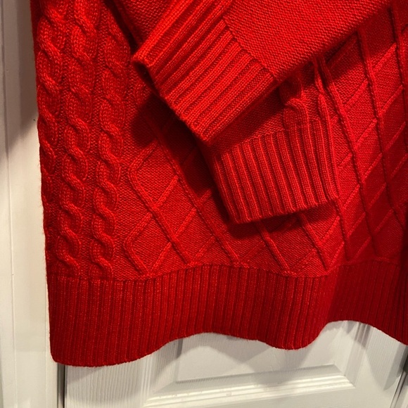 Calvin Klein Size L Red Lattice Long Sleeve Cowl Neck Pullover Tunic Sweater - Picture 2 of 11